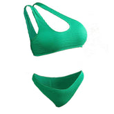 Traje de baño bikini irregular con textura de un solo hombro